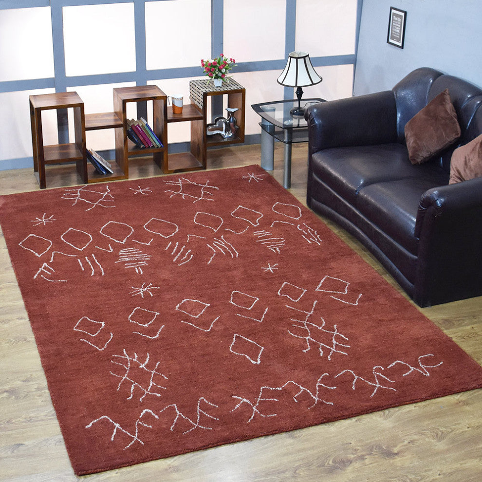 HAND KNOTTED LOOM SILK ECO-FRIENDLY RUG-5'x8',Rectangle,Red White,Contempor
