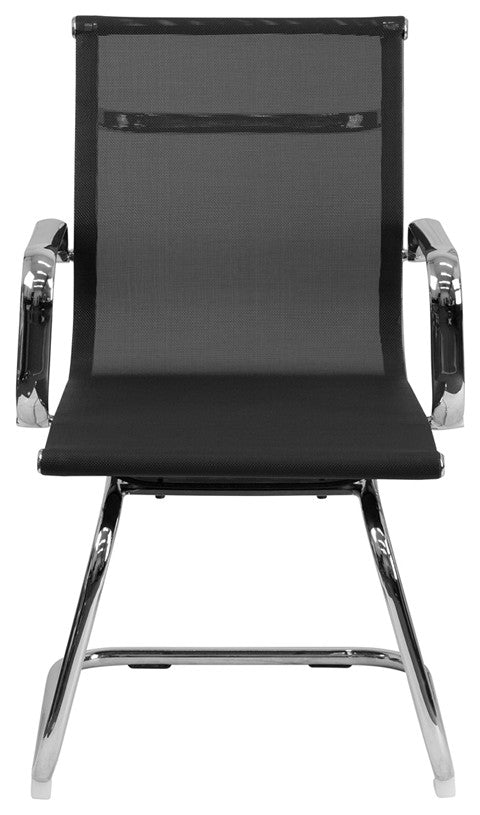 Transparent Black Mesh Side Reception Chair With Chrome Sled Base