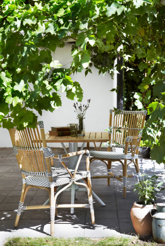 Nicole Outdoor Cafe Table, White Base, 28" Square Teak Top