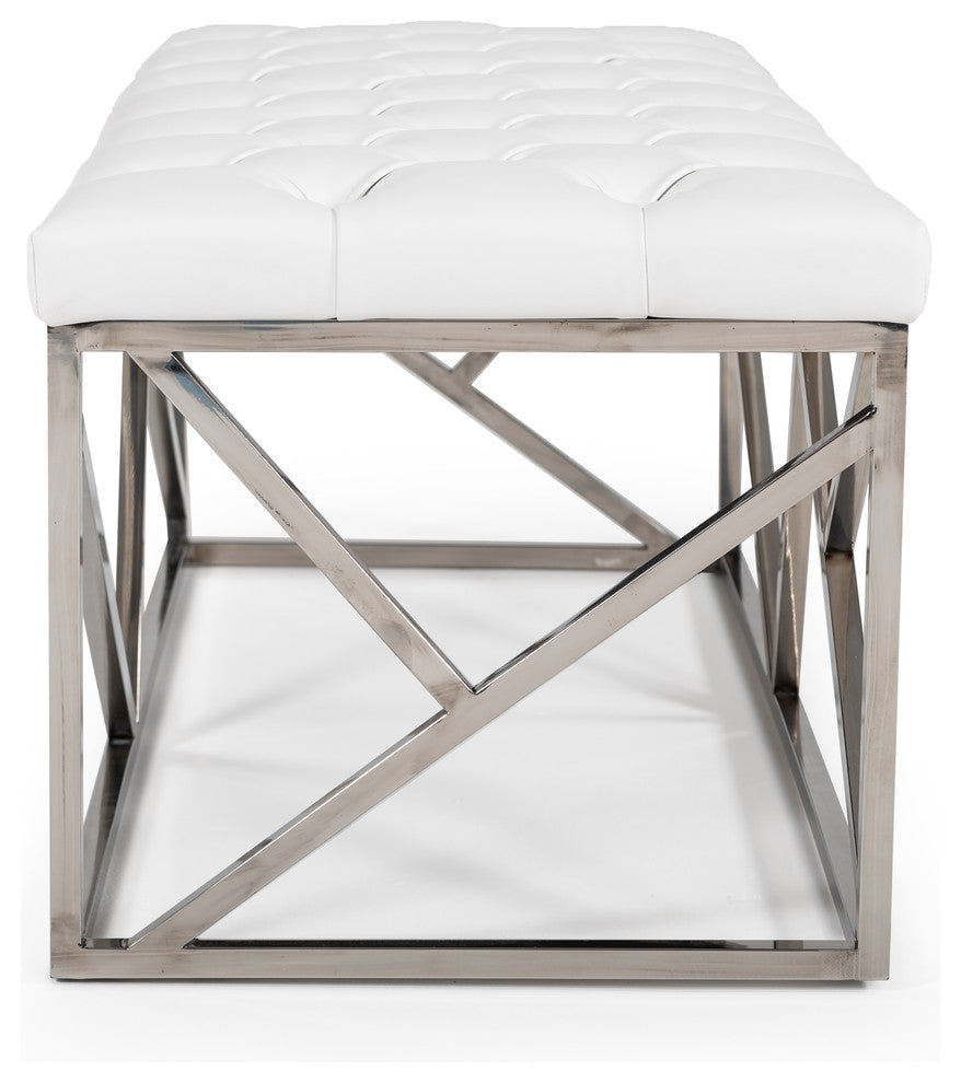Modrest Lindsey Modern White Leatherette and Stainless Steel Bench