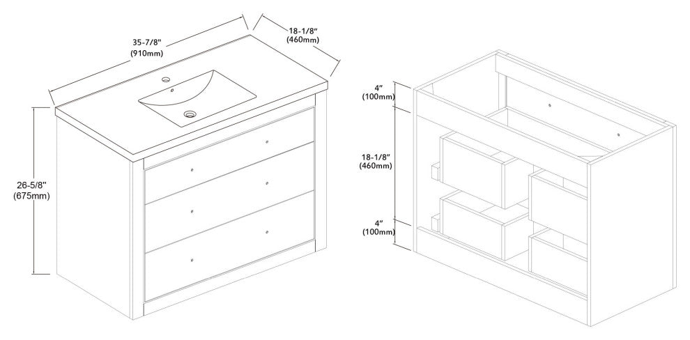 Sherwood 36" Single Vanity Set, White, Chrome Trim, Floating Only