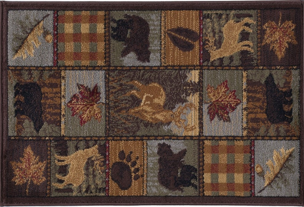 Colorblock Wildlife Novelty Lodge Pattern Multicolor Scatter Mat Rug, 2''x3''