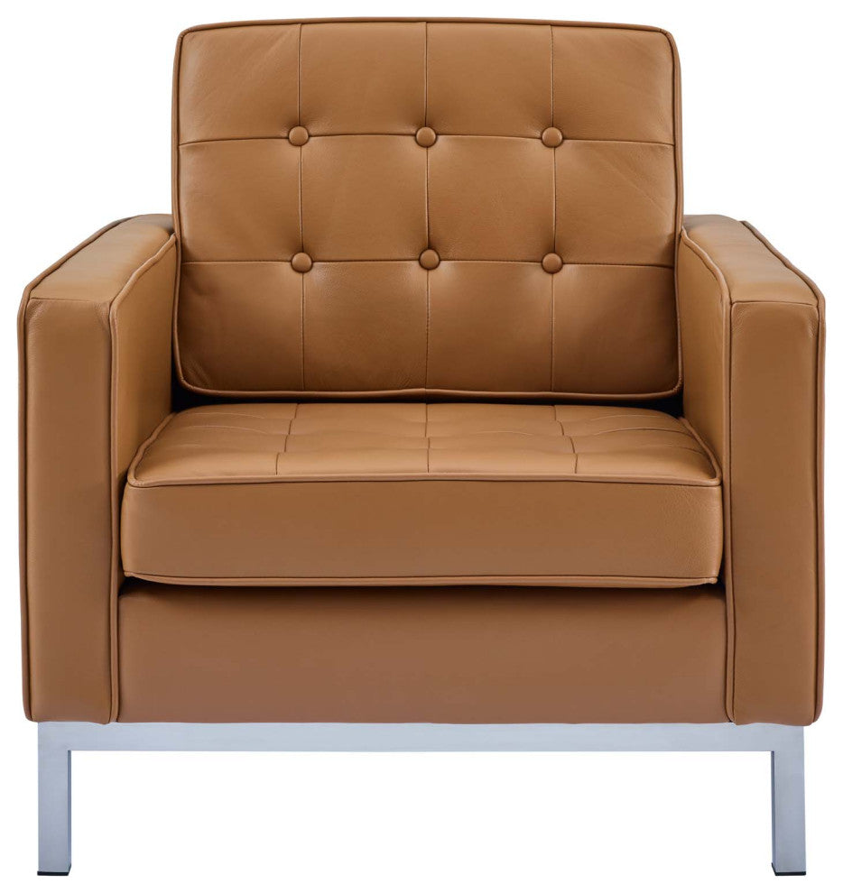 Armchair Accent Chair, Leather, Tan, Modern, Living Lounge Hotel Hospitality