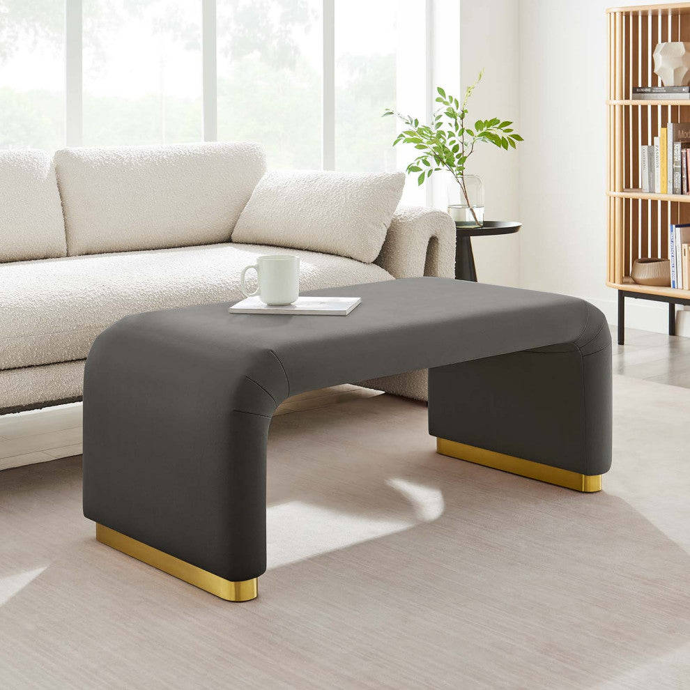 Koda Performance Velvet Waterfall Ottoman - Brass Storm Gray
