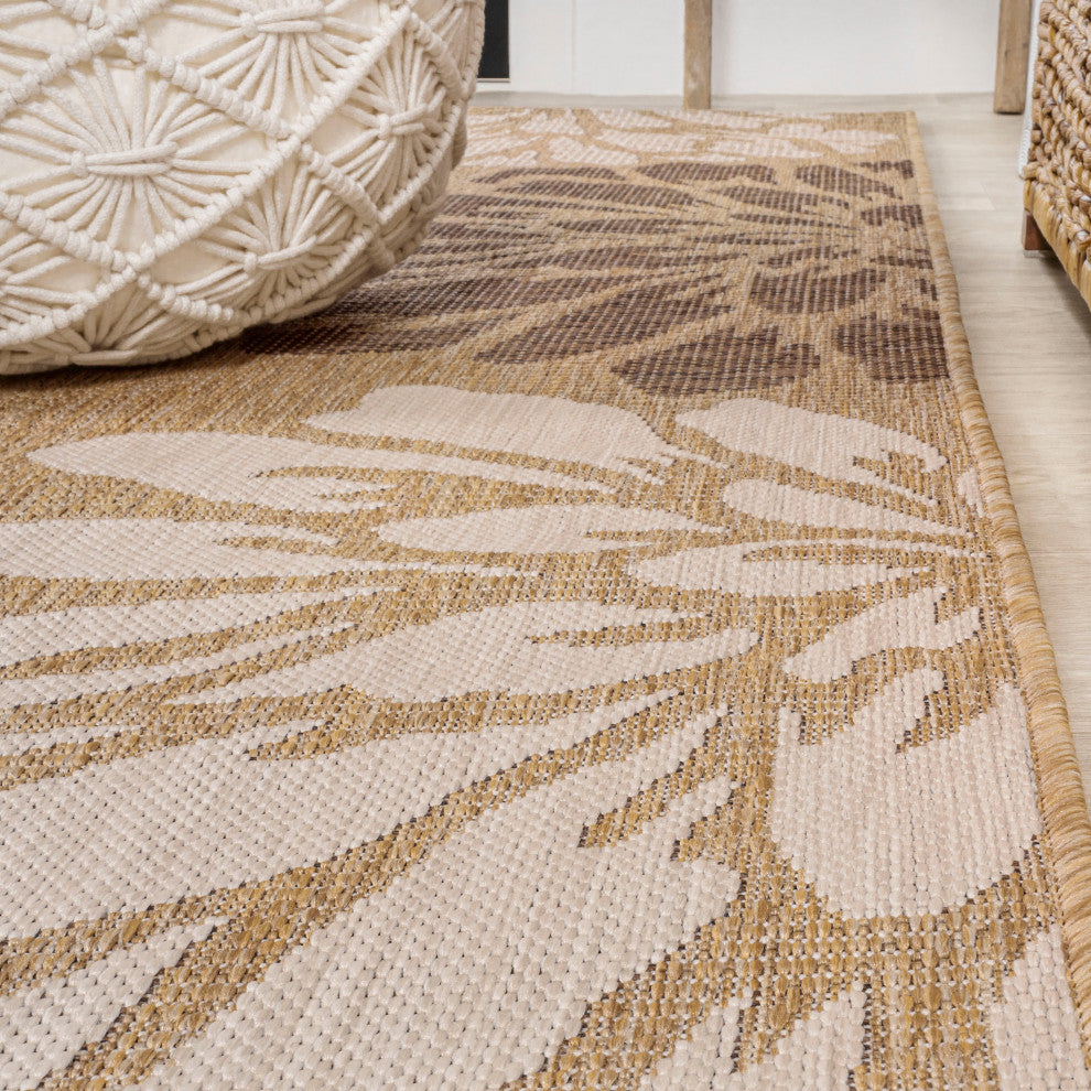 Zinnia Modern Floral Textured Weave Indoor/Outdoor, Brown/Cream, 2x10