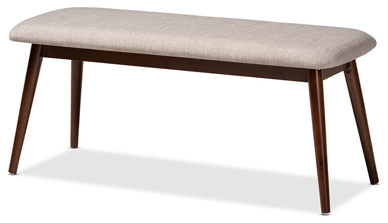 Flora Mid-Century Modern Light Gray Walnuted Wood Dining Bench