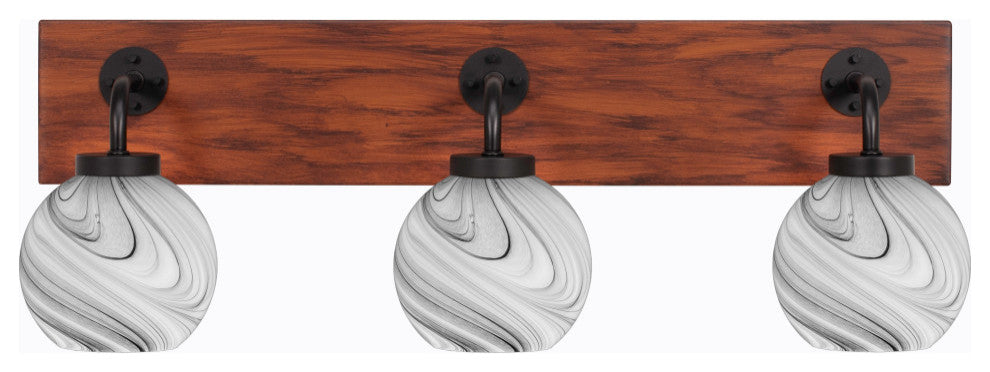 Oxbridge 3-Light Bath Bar, Matte Black & Painted Wood-look Metal/Onyx Swirl