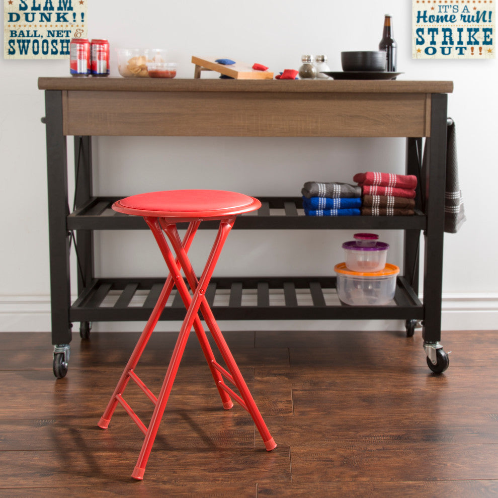 Trademark Home Collection 24 x 14 Cushioned Folding Stool, Red
