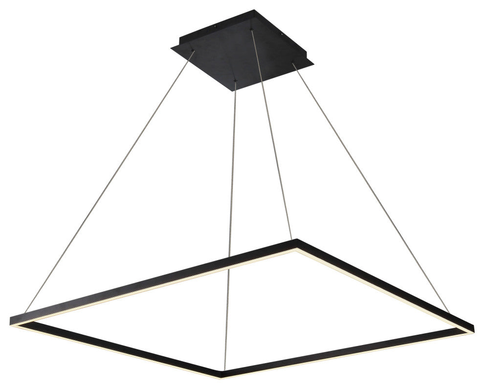 39" Atria LED Square Chandelier, Adjustable Suspension Fixture, Black