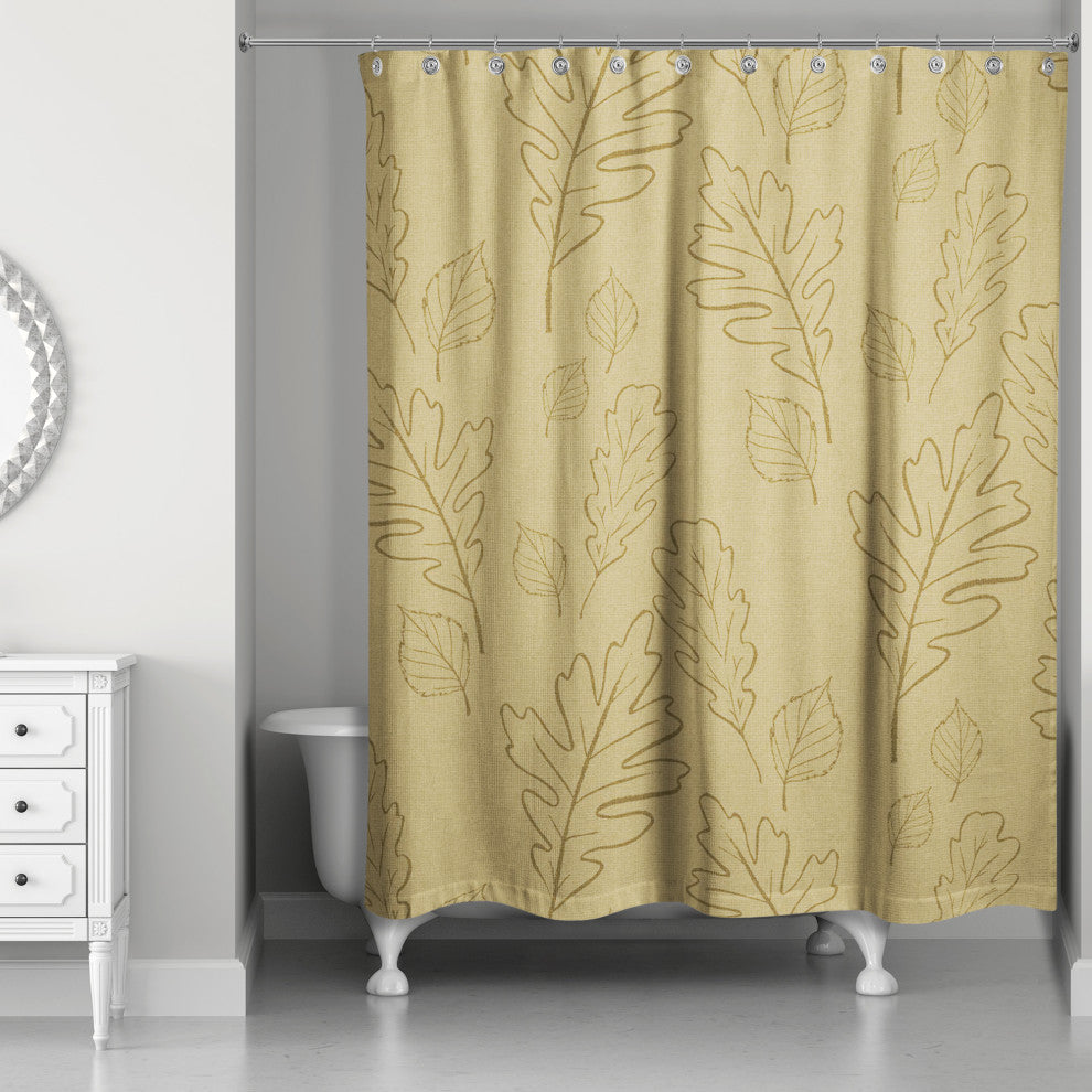 Mustard Yellow Large Leaf Pattern 71x74 Shower Curtain