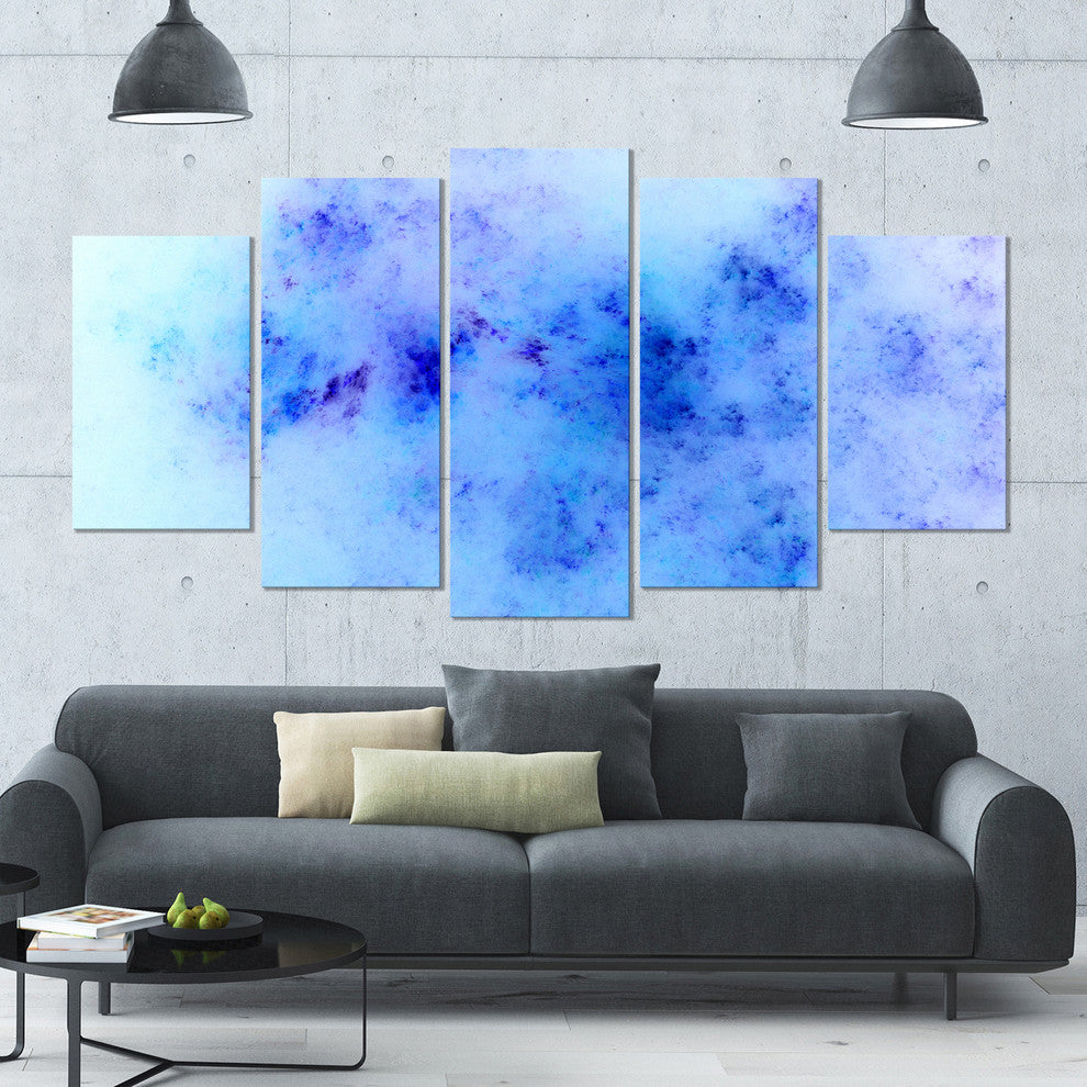 Light Blue Starry Fractal Sky, Abstract Canvas Art Print, 60"x32", 5 Panels