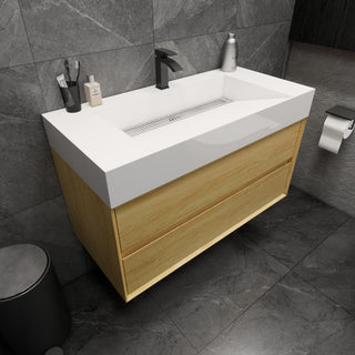 MAX 42" Floating Bath Vanity With Acrylic Sink, Teak Oak