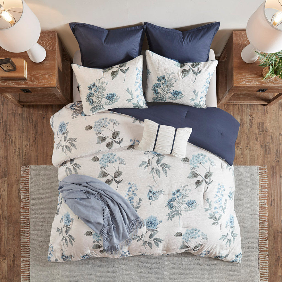 Madison Park Zennia Watercolor Flora 7-Piece Comforter Set, Blue