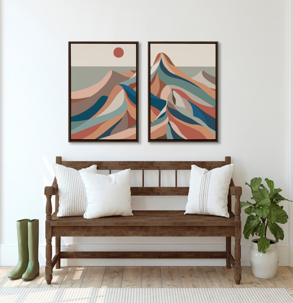 Sylvie MCM Mountains Blue Framed Canvas by Rachel Lee, Brown 2 Piece 23x33