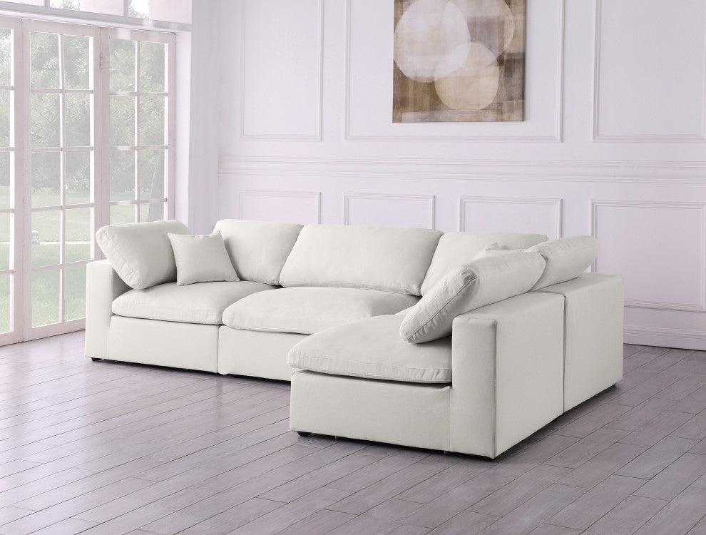 Plush Velvet / Down Standard Comfort L-Shaped Modular Sectional, Cream, 4-Piece: 2 Armless Chair, 2 Corner Chair