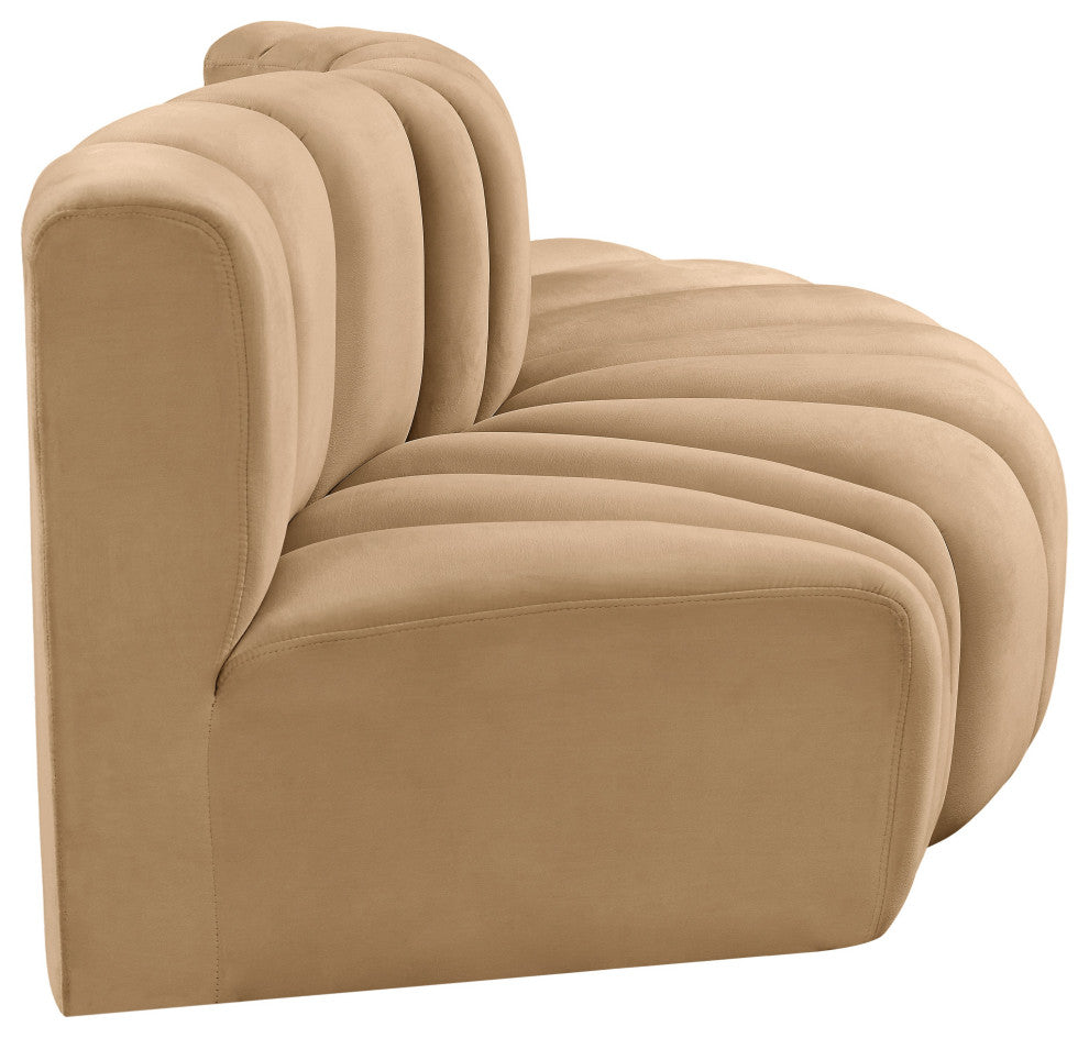 Arc Velvet Upholstered 3-Pc. S-Shaped Modular Sectional, Camel