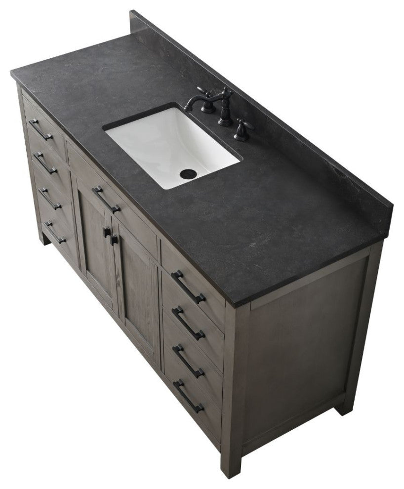 Jasper 60" Bathroom Vanity, Textured Gray, Blue Limestone
