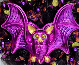 Halloween Vampire Bat with Moving Eyes Handmade Deco Mesh Wreath