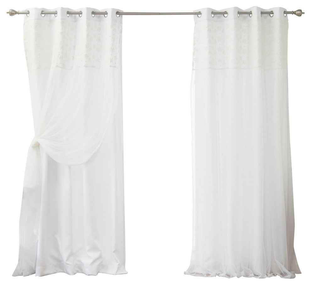 Floral Lace Overlay Curtains, 84"