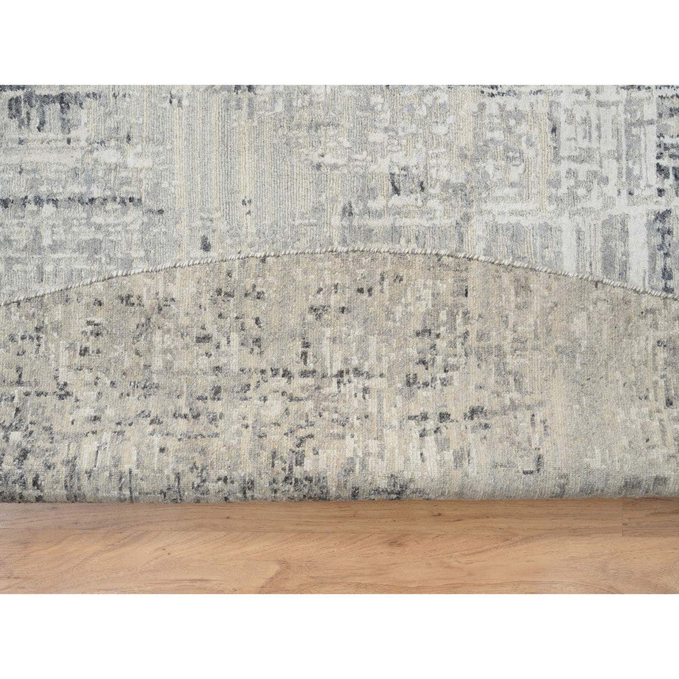 Gray Hand Knotted Modern Natural Wool Round Oriental Rug, 13'9"x13'9"