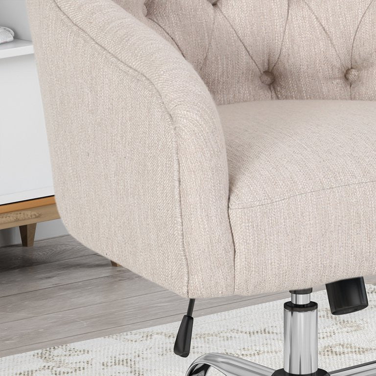 Swiveling Office Chair, Padded Seat & Barrel Backrest With Button Tufting, Beige