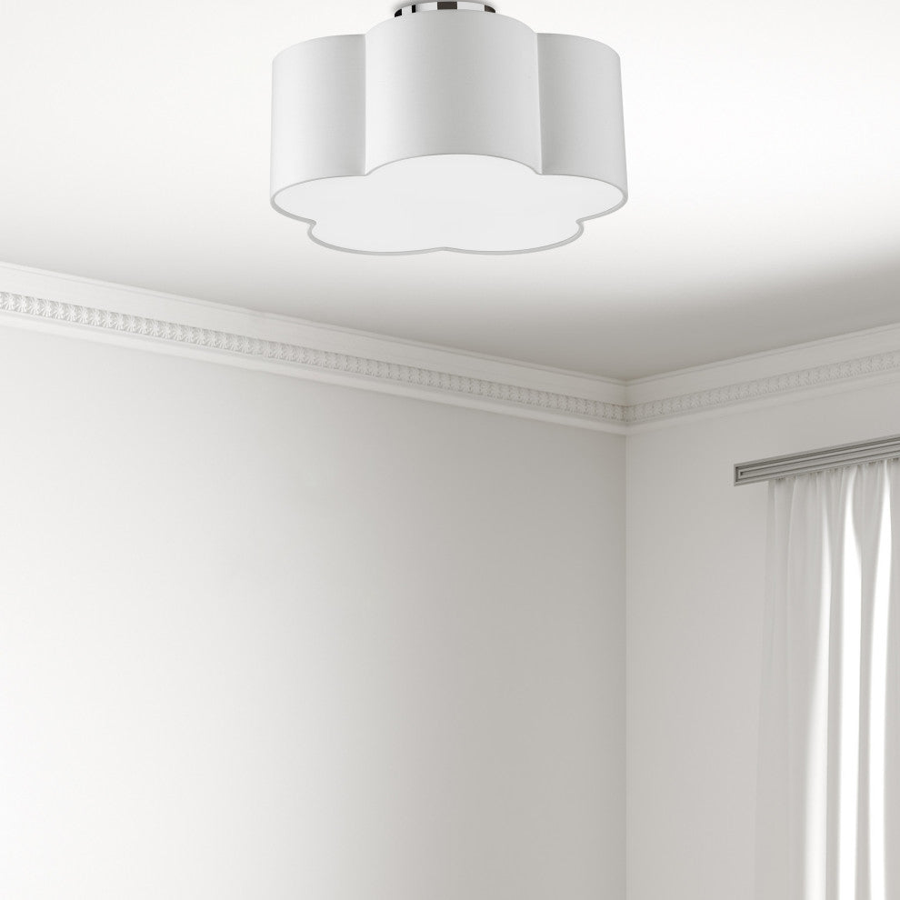 White Contemporary Flush Mount With Polished Chrome Metal