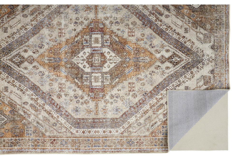Weave & Wander Prescott Transitional Medallion, Ivory/Orange, 5'3"x7'6"