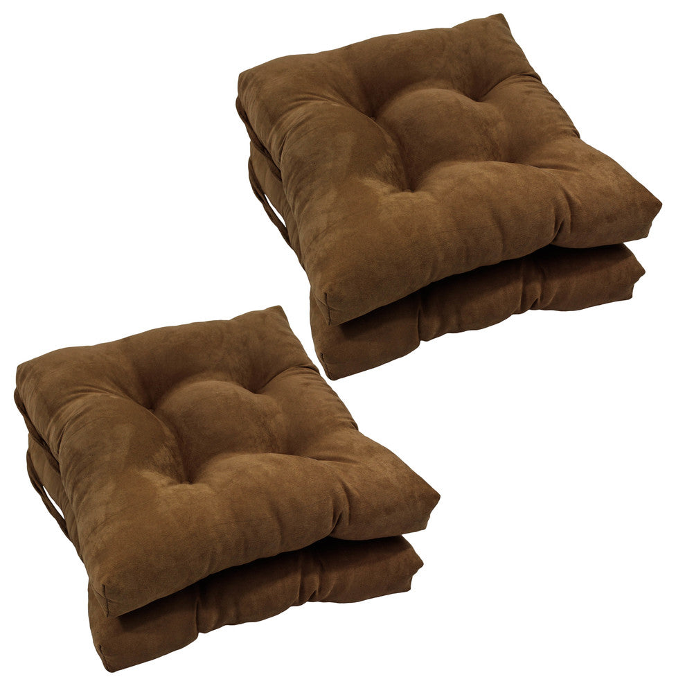 16" Solid Micro Suede Square Tufted Chair Cushions, Set of 4, Chocolate