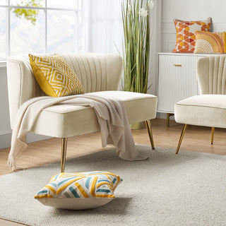 Velvet Tufted Loveseat Sofa With Golden Base, Tan