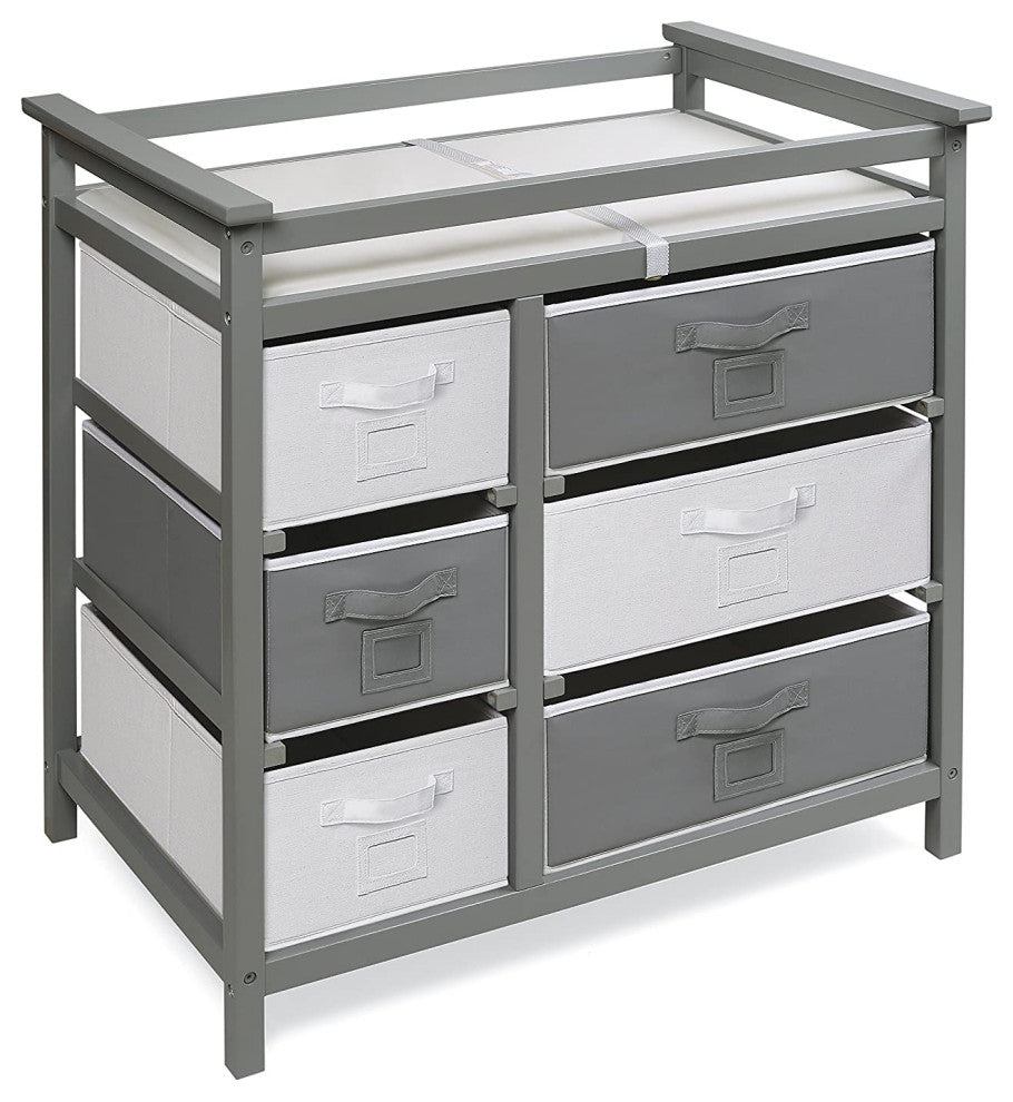 Modern Baby Changing Table with 6 Storage Baskets and Pad, Gray