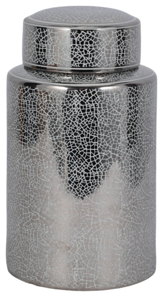 Ceramic 12" Jar, Crackle Silver