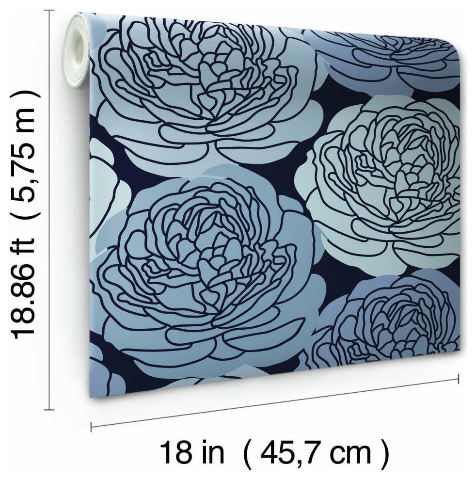 Blue & Black Bed Of Roses Peel & Stick Wallpaper