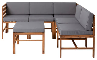 6-Piece Modular Acacia - 5 seat and Ottoman - Brown