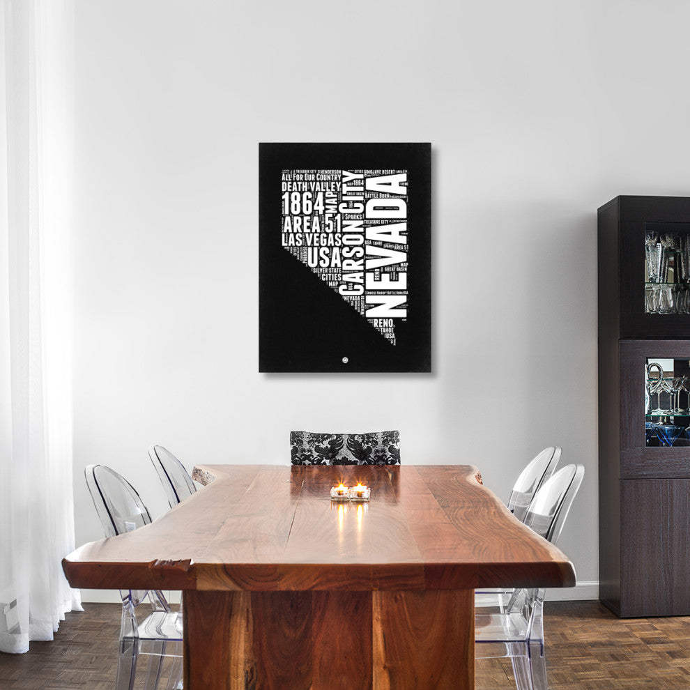 "Nevada Black and White Map" Fine Art Print