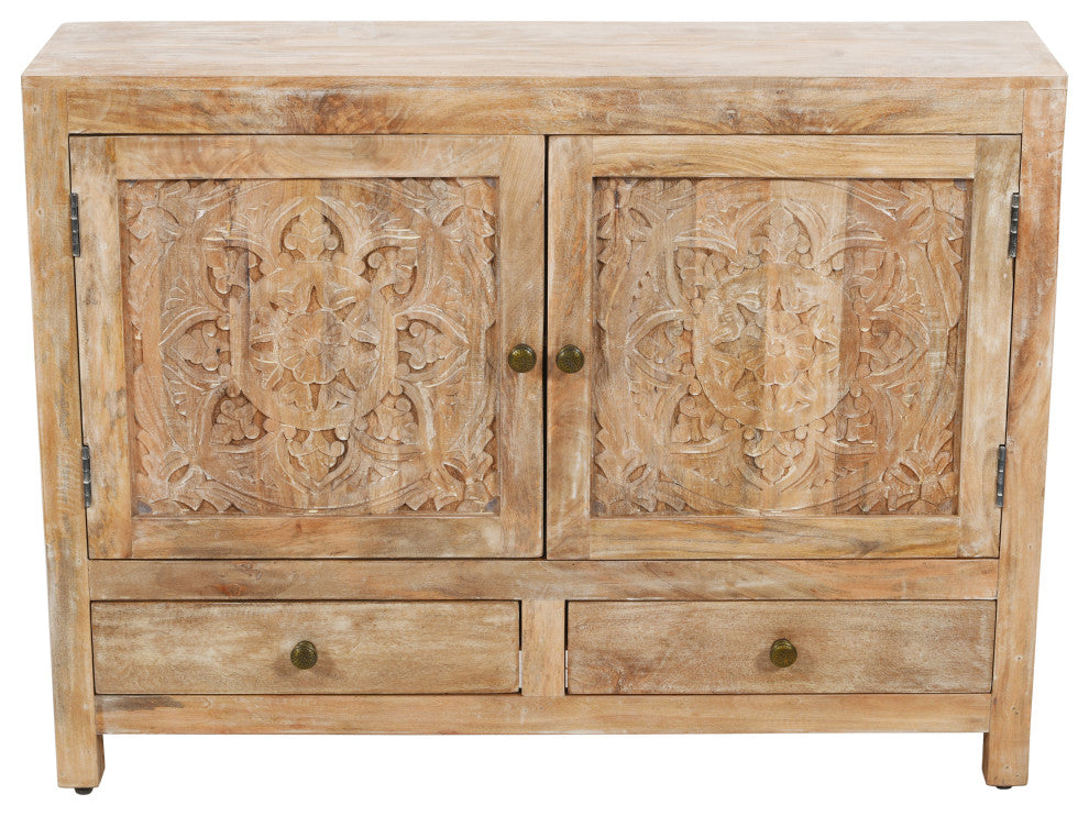Carter Weatherly 2-Door 2-Drawer Solid Wood Accent Cabinet, White Wash
