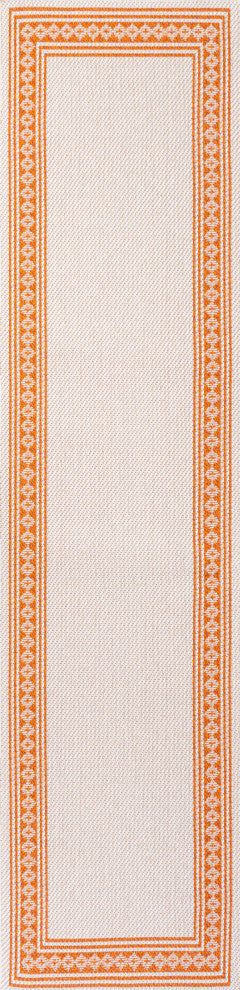 Lucia Classic Diamond Border Indoor/Outdoor Area Rug, Cream/Orange, 2x8