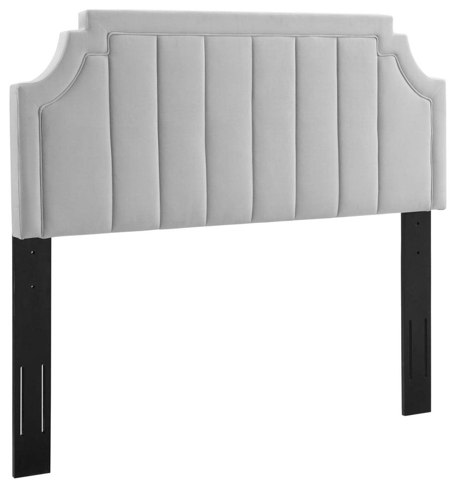 Alyona Channel Tufted Performance Velvet Full/Queen Headboard, Light Gray