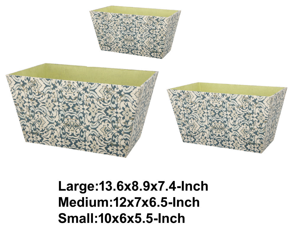 Benzara BM206718 Containers With Narrow Bottom, 3-Piece Set, Blue & Beige
