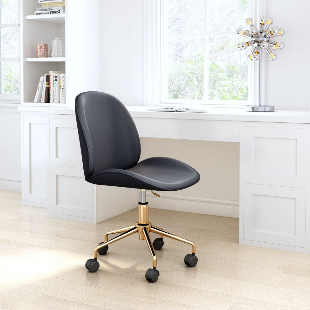 Computer Work Chair, Steel Metal, Fabric, Black, Gold, Home Business Office