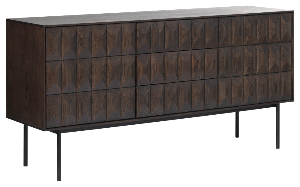 Modern 63" Wide 3-Section Sideboard With Drawers, Black, 3-Section