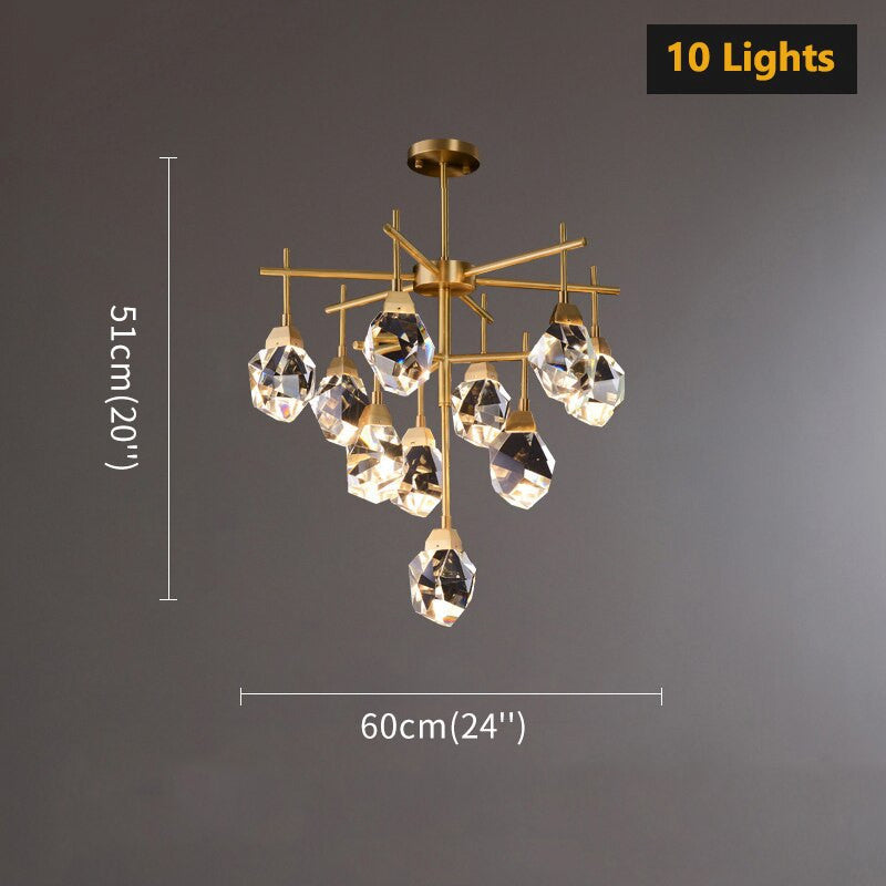 Gold Diamond Crystal Three Layer Led Copper Creative Chandelier, 10lights
