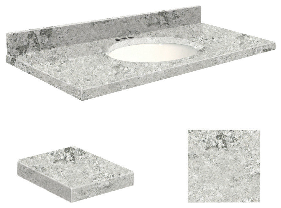 Quartz 49"x19" Vanity Top, Single Faucet Hole, White Bowl, Winter Wonder, 4" Cen