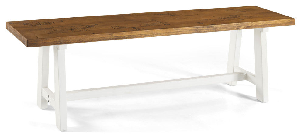 Brennan 60" Solid Wood Dining Bench - Rustic Oak/White Wash