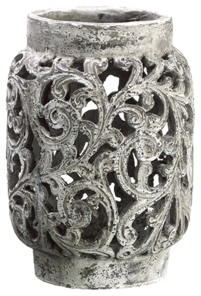 13" Antique-Style Distressed Paisley Hurricane Candle Holder