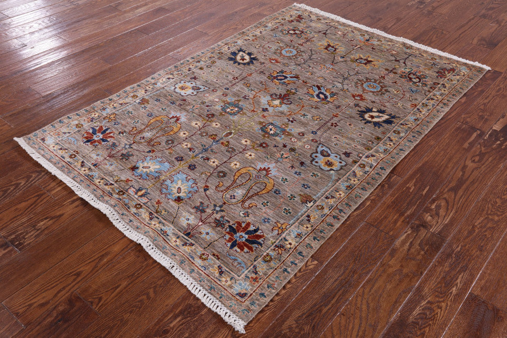 Handmade Persian Tabriz Wool Rug 4' 1" X 6' 0" Q10175