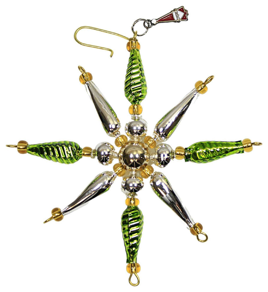 Santa Land Diamond Brite Burst Set / 3 Beaded Ornament Star Retro