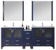 Lexora Volez 84" Vanity Cabinet, Navy Blue, Top, Mirror, 4 Doors 7 Drawers