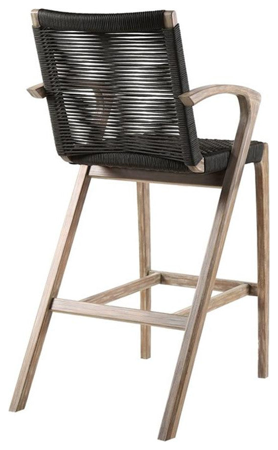 Armen Living Nabila 30" Wood/Rope Outdoor Bar Stool in Charcoal/Natural
