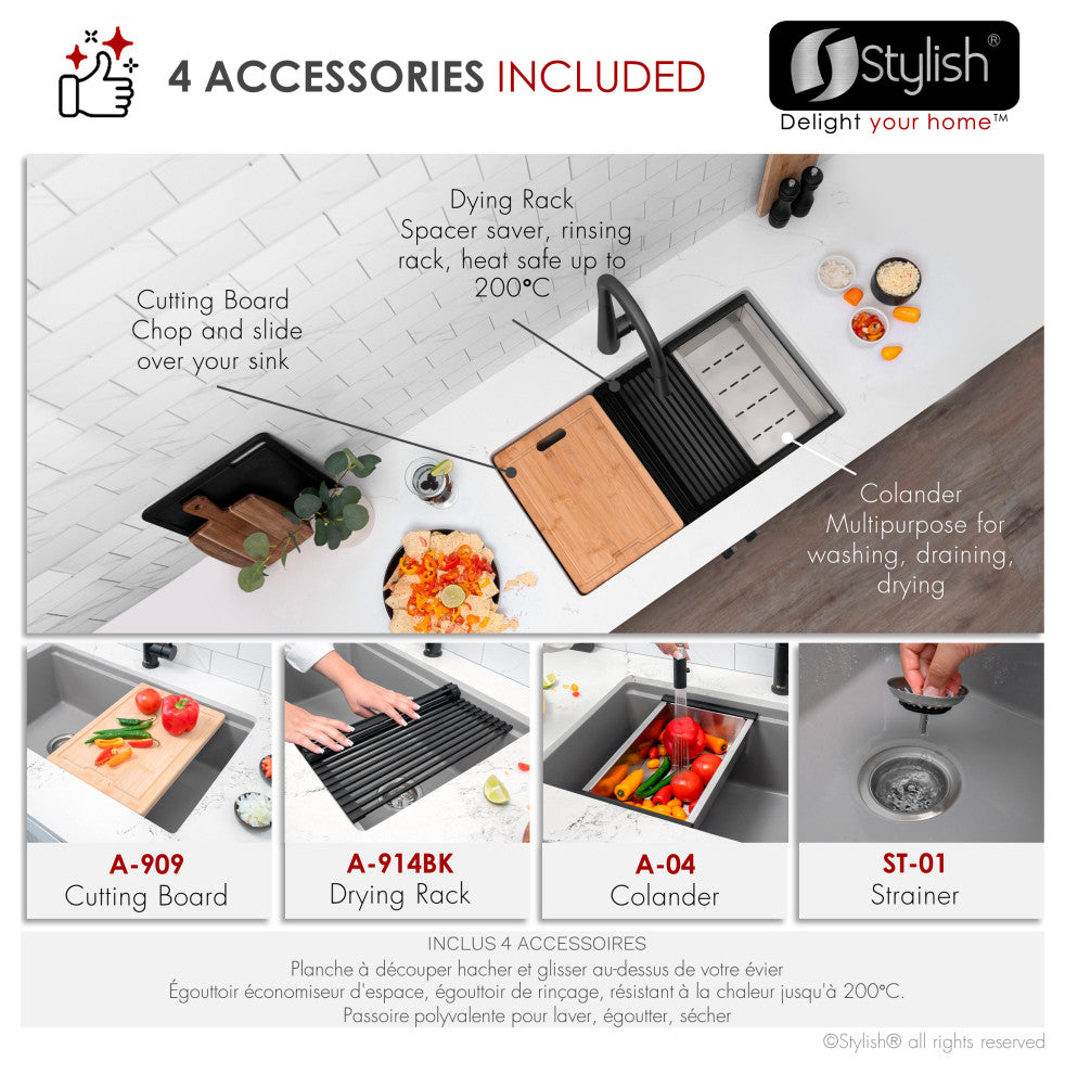 Stylish 28" Dual Mount Single Bowl Gray Granite Kitchen Sink