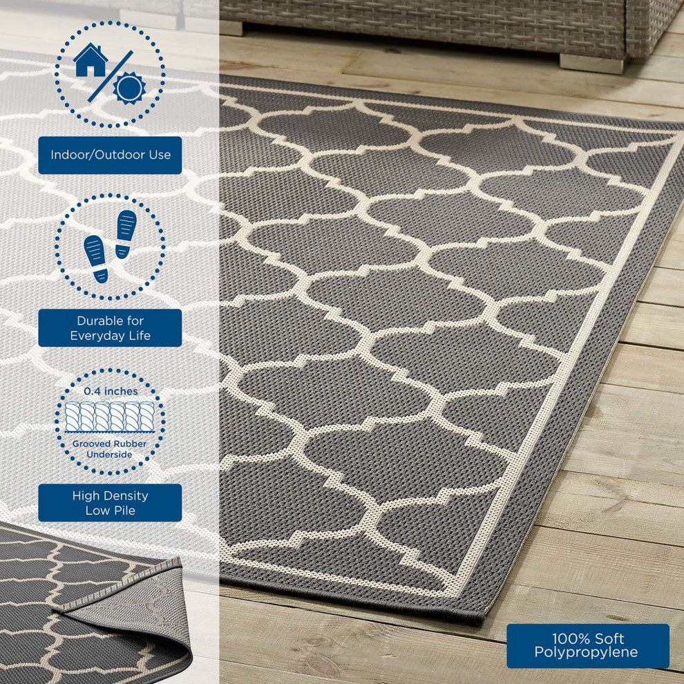 Area Rug Floor Carpet, Indoor Outdoor, Moroccan, Rectangular, 4x6, Gray Beige